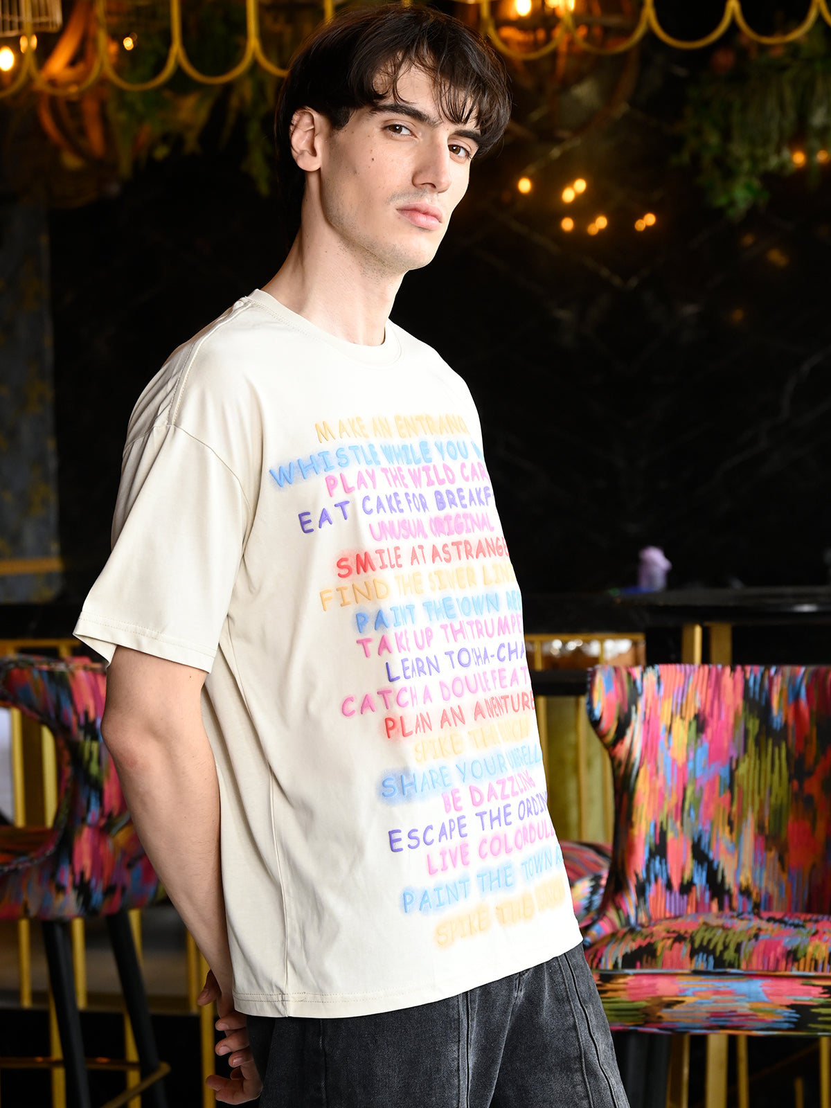 Off White Printed Cotton Jersey T-shirt For Men