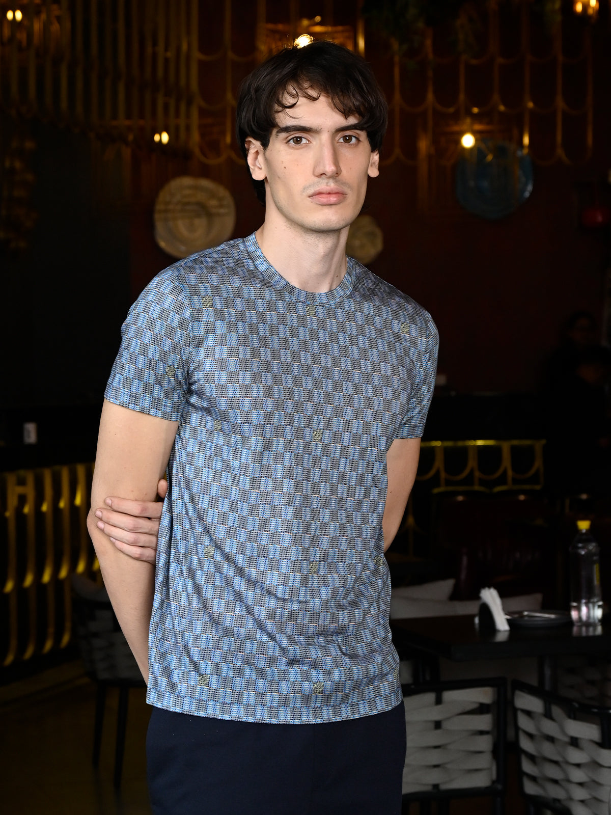 Multicolor Patterned Polyester Lycra T-shirt For Men