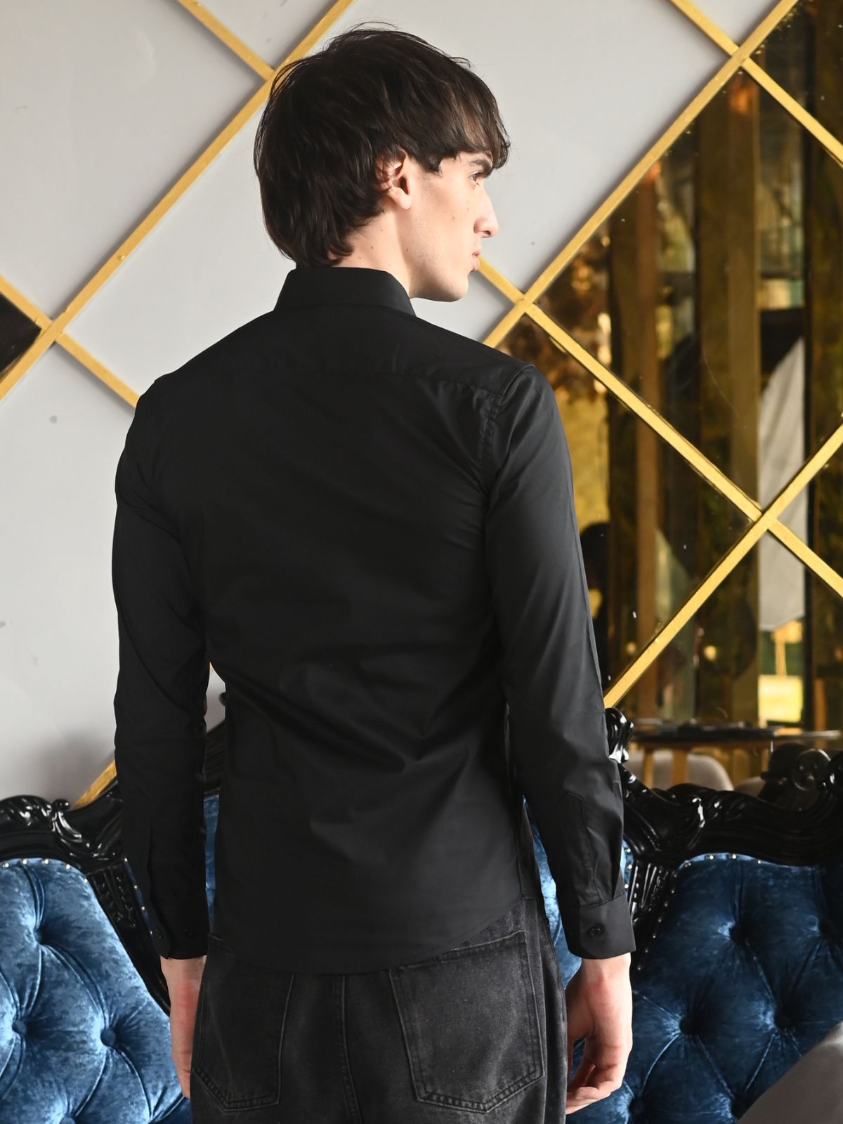 Black Solid Cotton Poplin Formal Shirt For Men