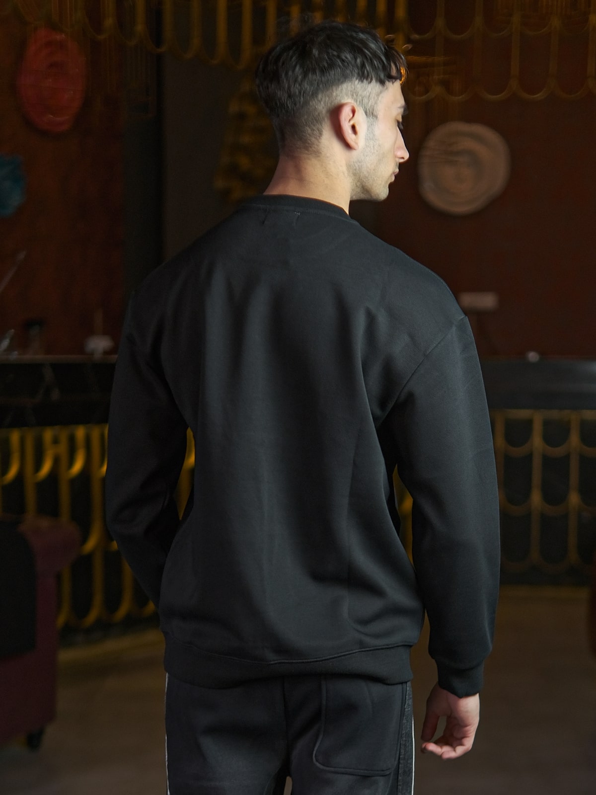 Black Cotton Rib Jersey Printed Sweatshirt For Men