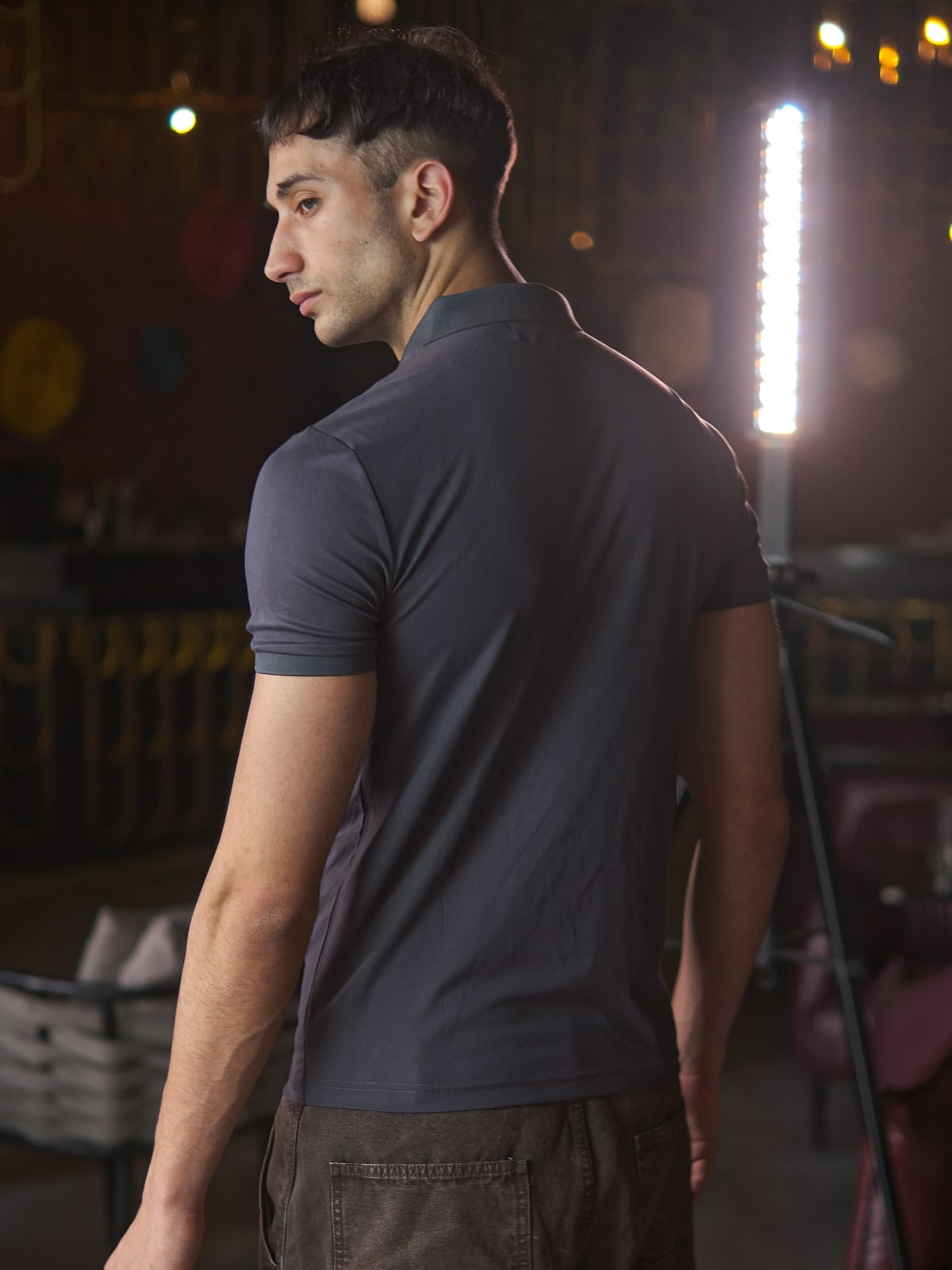 Grey Polyester Lycra Solid T-Shirt For Men