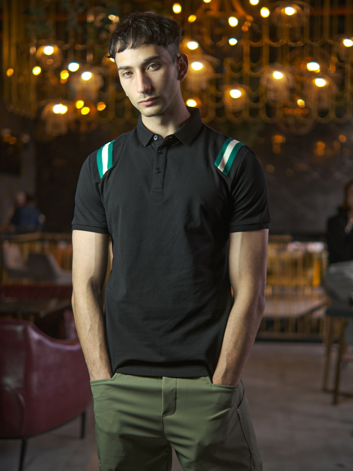 Black Polyester Jersey Embellished T-Shirt For Men