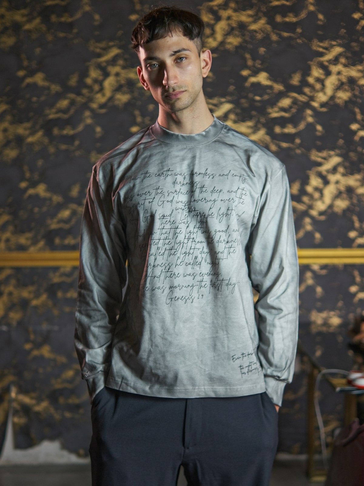Grey Spray Printed Cotton Jersey Printed Sweatshirt For Men