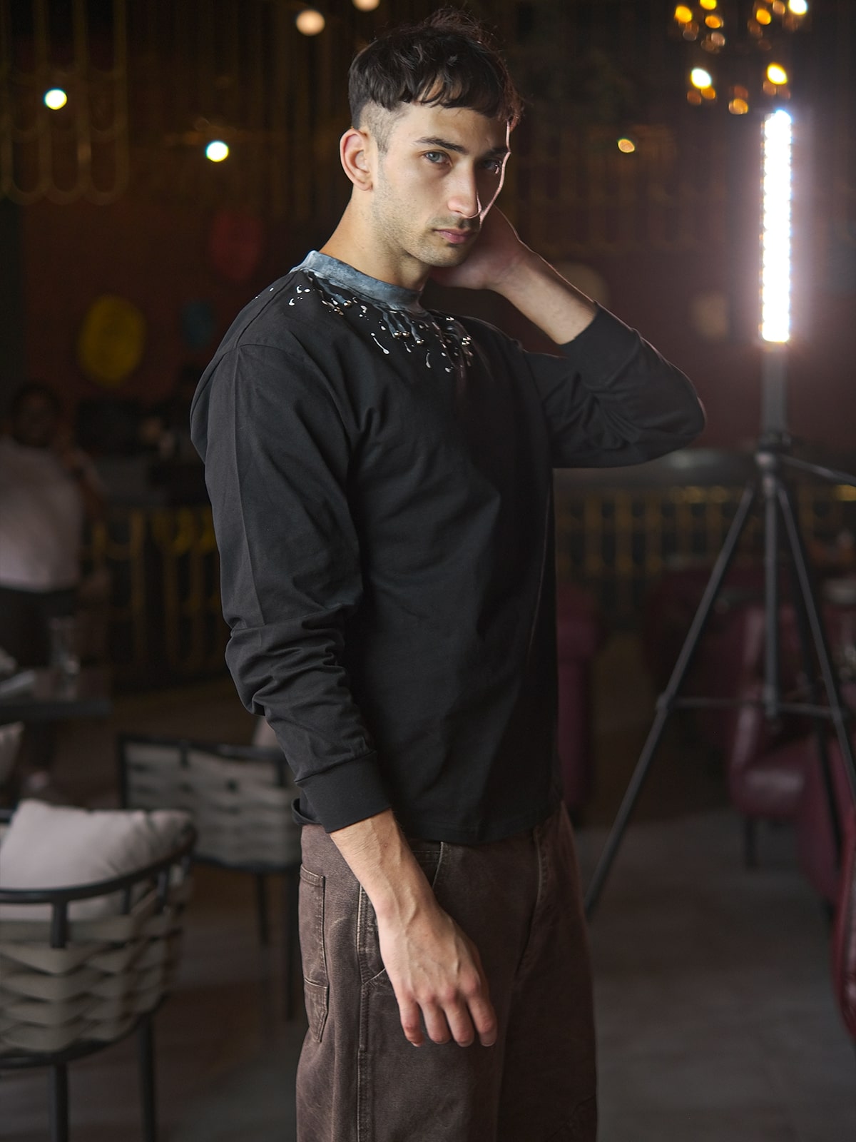 Black Cotton Jersey Printed Sweatshirt For Men